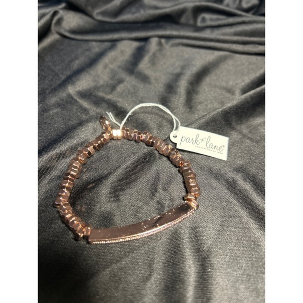 NWT Park Lane Serena Rose Gold Tone Bracelet OS Crystal Bar Hexagon Stretch - Picture 3 of 5